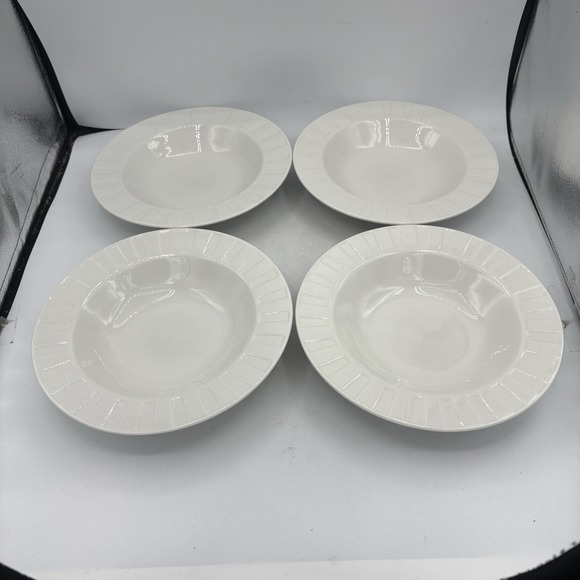 Oneida Other - Oneida Symphony Bowls Wide Rimmed Soup Salad White 9" Stoneware Lot Set of 4